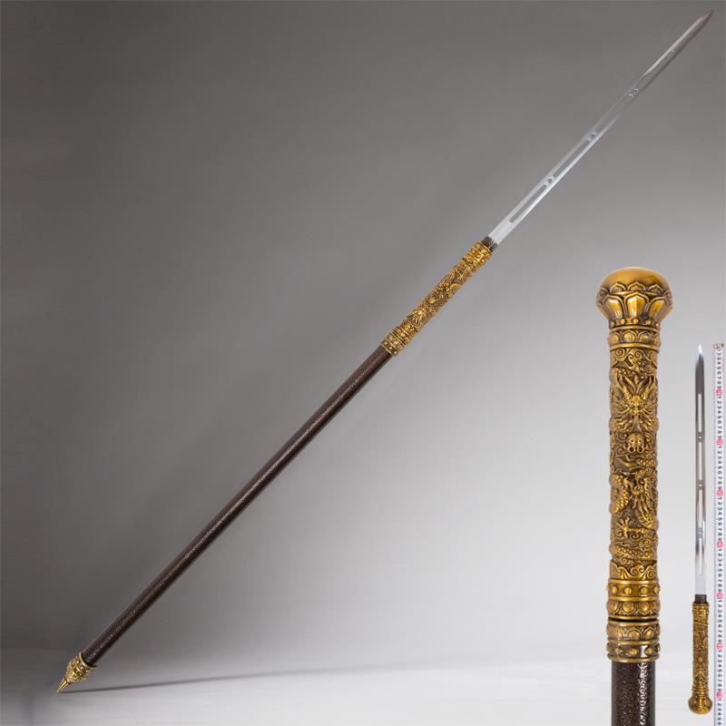 中式盘龙棍不锈钢圆头手杖剑COS云龙防身拐杖剑文明棍金属未开刃