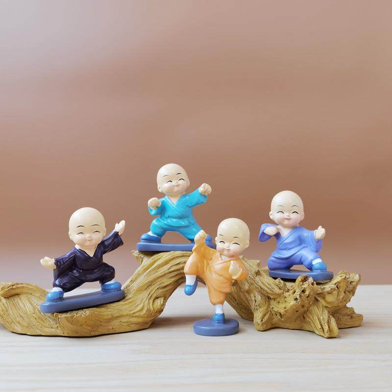 创意习武功夫小和尚摆件武术打拳佛系迷你礼物汽车玩偶车载装饰品