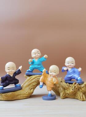 创意习武功夫小和尚摆件武术打拳佛系迷你礼物汽车玩偶车载装饰品