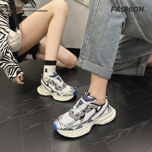 2025四季百搭透气网面休闲耐磨运动鞋女款百搭厚底增高户外老爹鞋