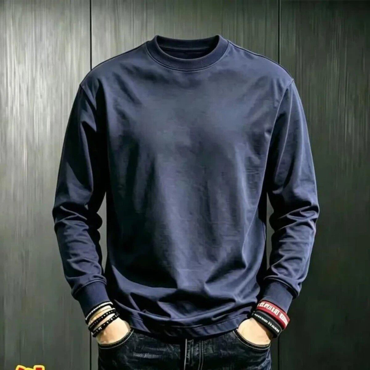 牧梵精品服饰纯棉克男士秋冬束口长袖圆领打底衫T恤男装
