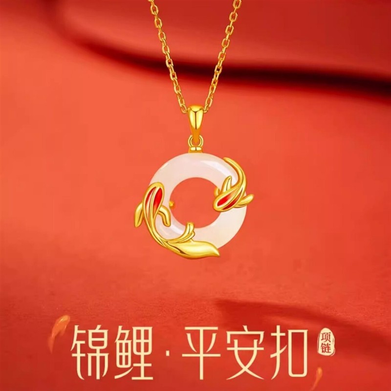 好运锦鲤平安扣项链女国风吊坠锁骨链送女友礼物饰品