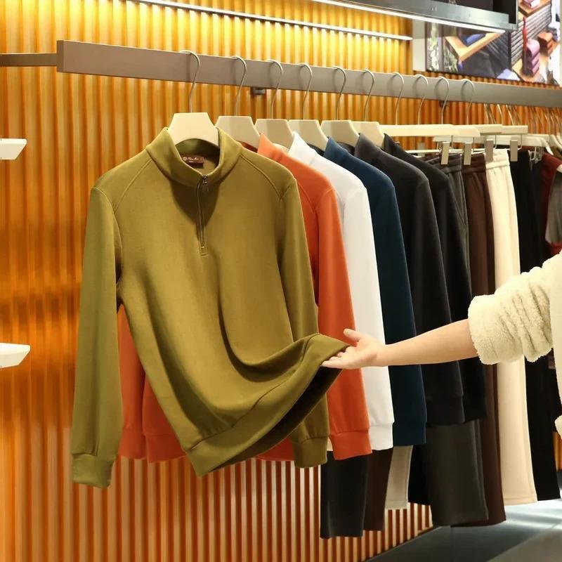 阳通品质男装意式轻奢老钱风秋男蚕丝羊毛v混纺磨绒保暖立领打底