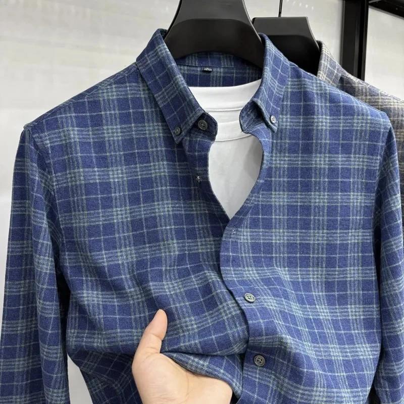 凯登鹿轻奢高端轻奢秋季新款男衬衫外套休q闲舒适休G闲格子长袖衬