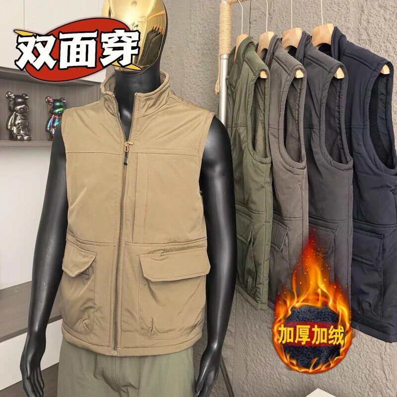 5VESTIGE抓绒马甲男士户外多口袋工装宽松立领摄影钓休闲坎肩外套