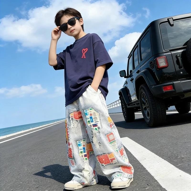 有范YF优选1男童夏季长裤套装2026新款儿童个性休闲潮流痞帅两件