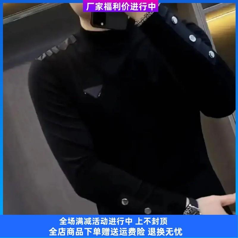 锦宇轻奢Y男装男士半高领打底衫欧货时尚修身潮流长袖专柜高奢t恤