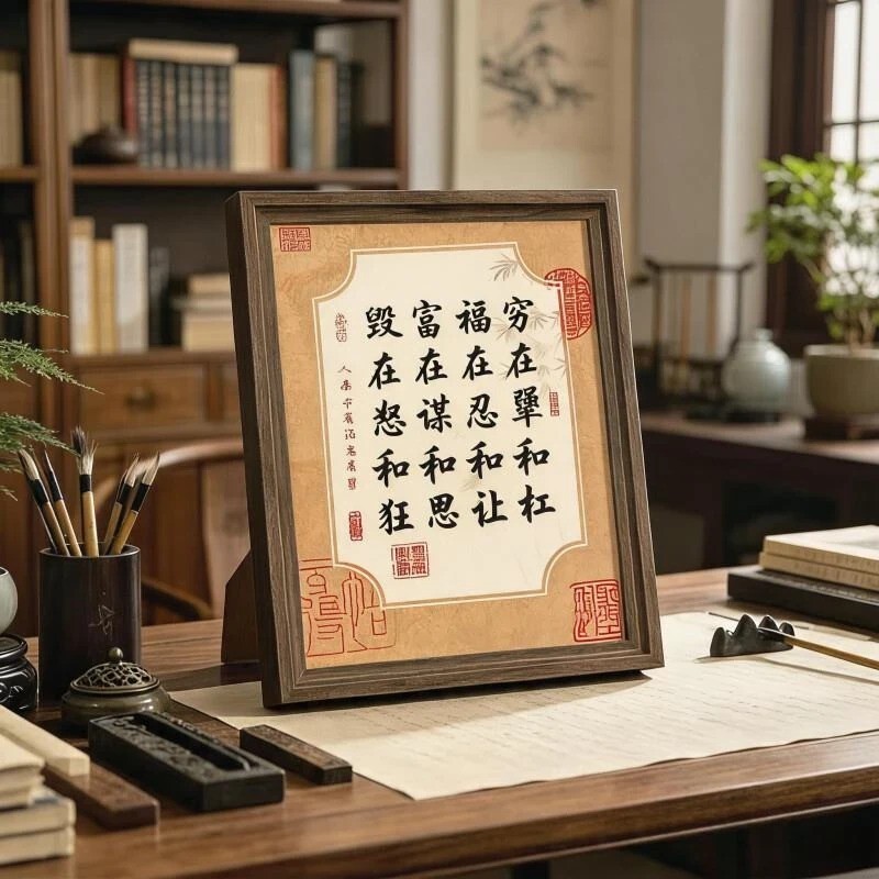 金米多多2福在忍和让大尺寸实木画框客厅茶室办公室书房挂画摆件