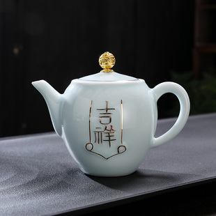 陶瓷单壶手绘描金功夫小茶壶青瓷茶具配件家用个人泡茶器定制 中式