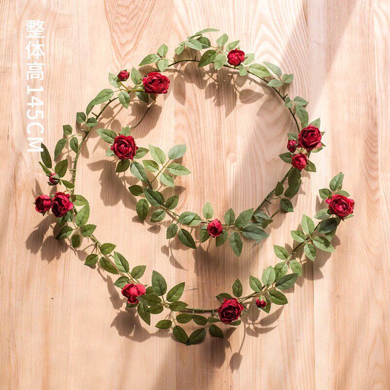 J^h玫瑰装饰花藤蔷薇假花藤条房顶墙壁绢花造景藤蔓