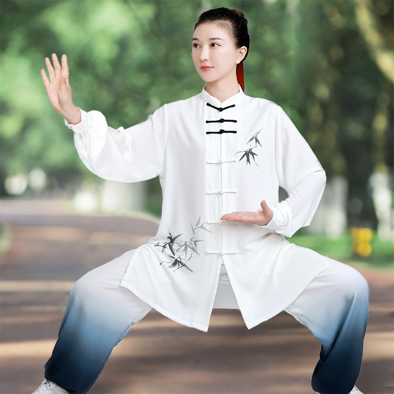 太极服女新款2024高端比赛表演A渐变太极拳练功服男中长款服装春