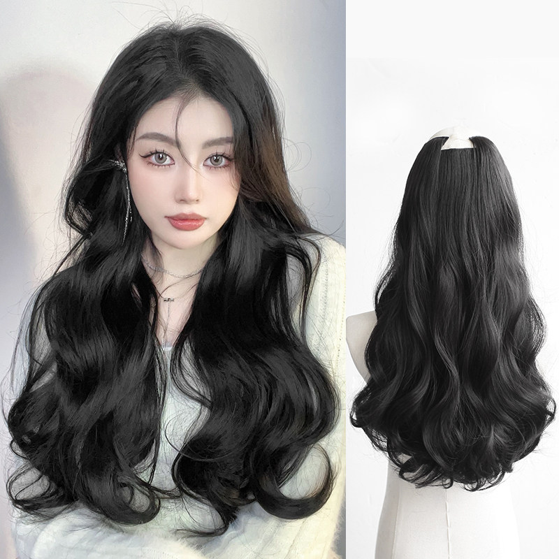 卷发片假发片三片式假发女长发自然蓬松增发量P可扎马尾隐形接发