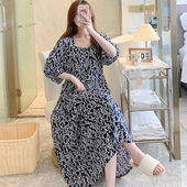 夏季 宽松睡天 人造B绵空调家居服加肥加大码 女士棉绸长洋装 子薄款