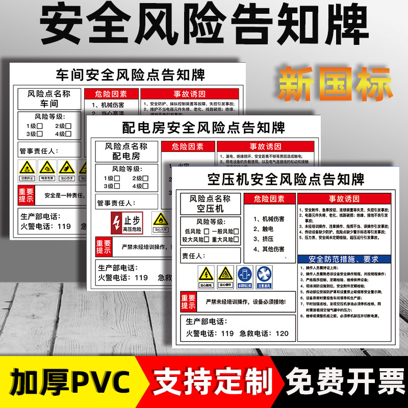 安全风险点告知牌生产车间仓库配电房空压机机械设备伤害警示牌标