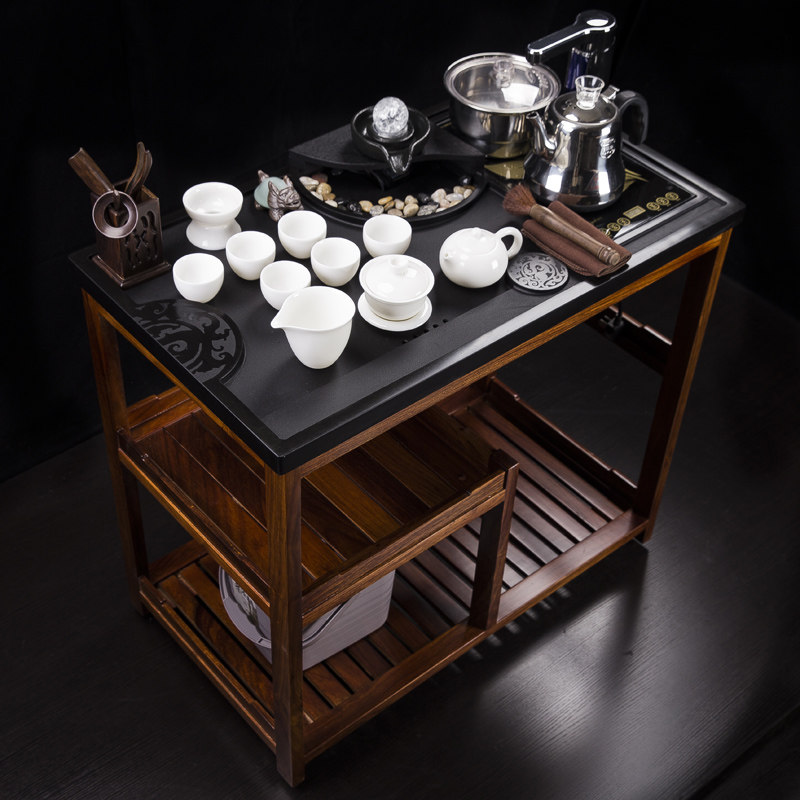 茶车乌金石移动功夫茶桌花梨木小号实木茶台R泡茶桌阳台茶水柜