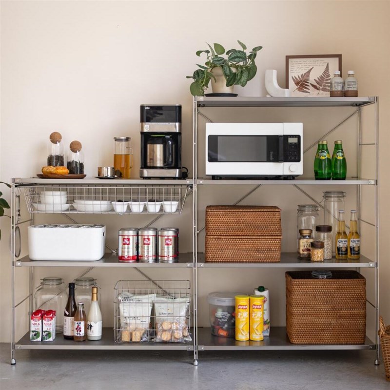 日式不锈钢厨房置物架微波炉空气炸锅落地多层架子烤箱收纳层架子