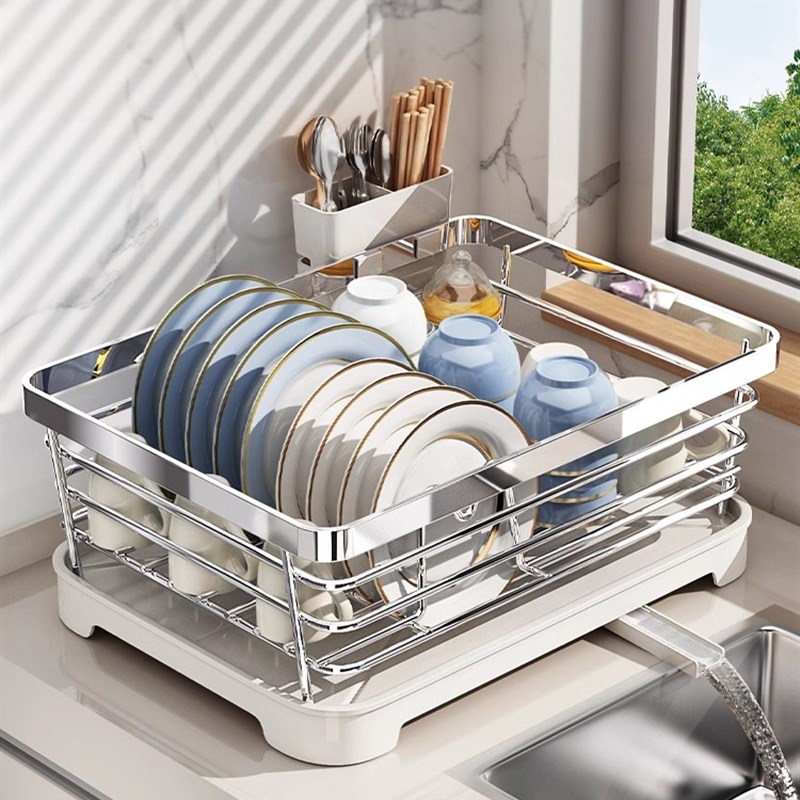 碗碟收纳架沥水碗盘架304不锈钢碗架厨房置物架放碗筷沥水收纳篮