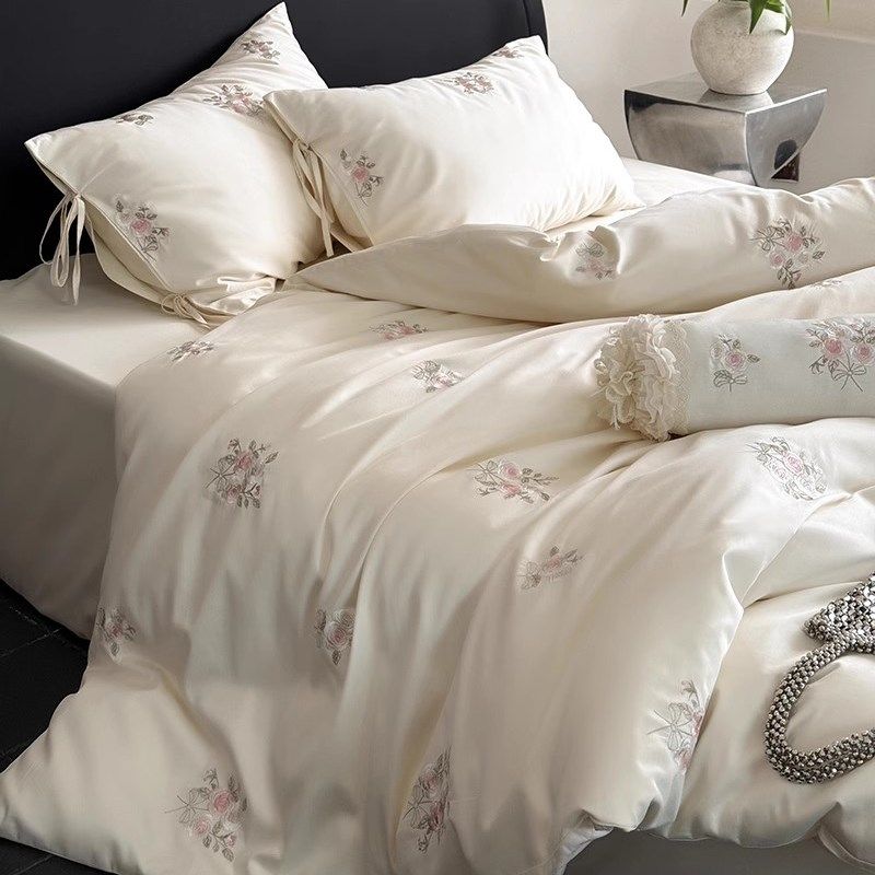 春夏小清新100支长绒棉三四件套全棉刺绣被套床单笠少女心床品,床上用品,床品套件/四件套/多件套,淘宝优惠券,粉丝福利购,淘宝优惠卷