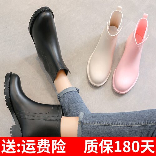 雨鞋女柔软套鞋加厚耐o磨胶鞋加绒时尚外穿短筒雨靴防水防滑水鞋