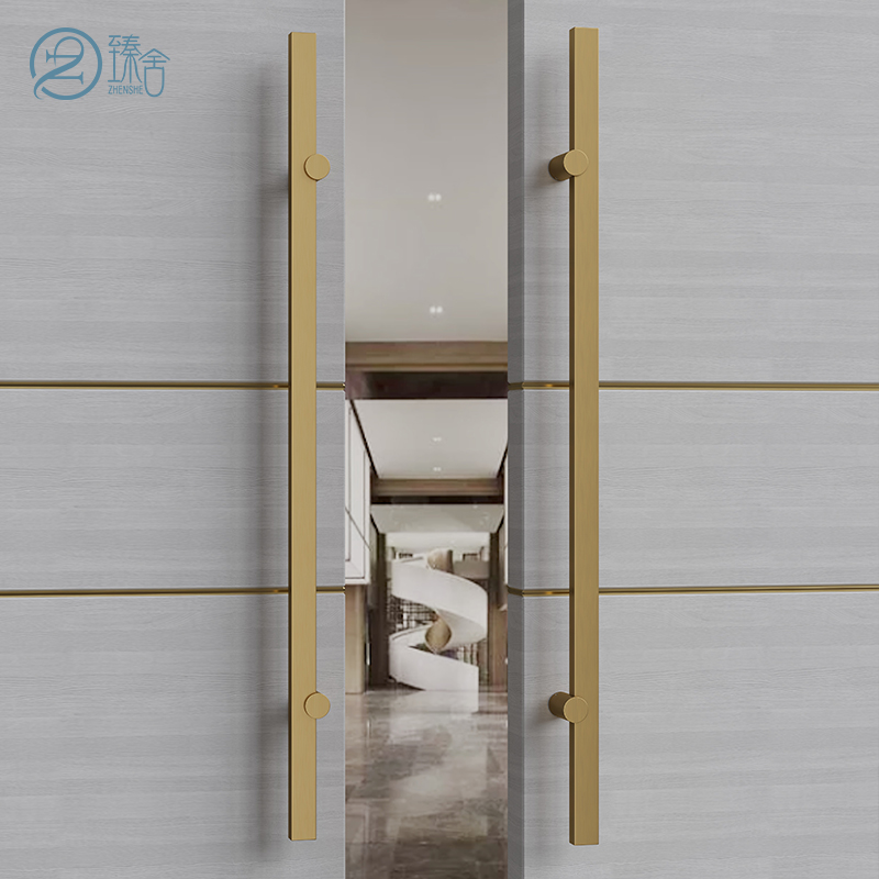 现代简约黑色有框玻璃大门拉手定制金色不锈钢酒店包厢实木门把手