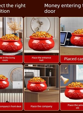 朱砂聚宝盆招财招财,摆件招财四面八方,水式,客厅,店铺,公司前台