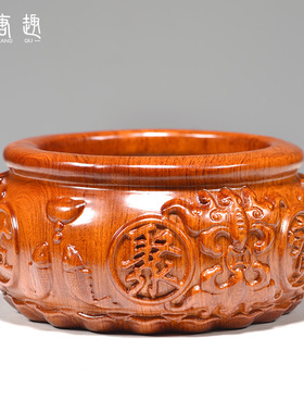 花梨木雕聚宝盆摆件实木办公室乔迁入宅桌面开业送礼品红木工艺品