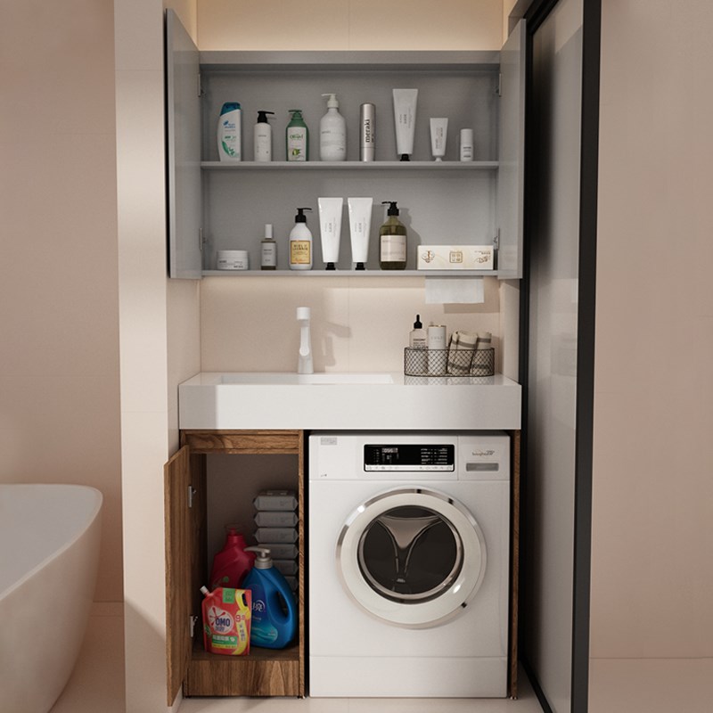 小户型滚筒洗衣机一体柜组合岩板一体洗脸盆浴室阳台落地洗漱台