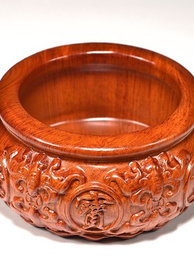 花梨木雕聚宝盆摆件五路财神聚宝盆客厅办公店铺开业乔迁工艺礼品