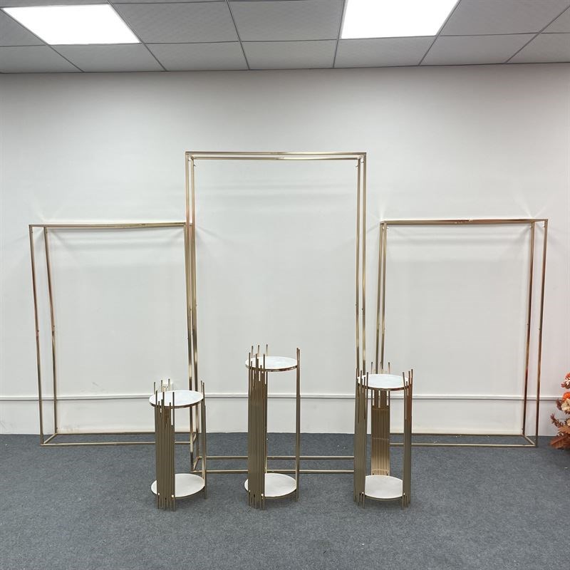 新款婚庆道具金色方框铁艺架子长方体花架屏风摆件布置几何路引