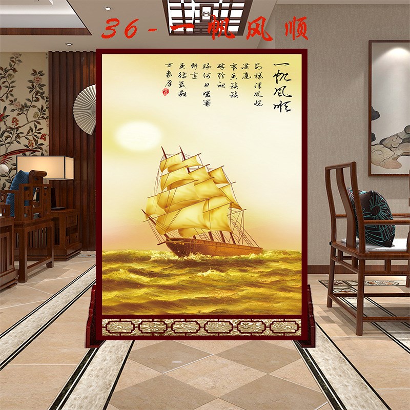 中式屏风隔断墙双面客厅布艺现代简约玄关办公室入户实木简易座屏