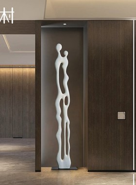 酒店样板间抽象实木艺术雕塑落地摆件售楼处玄关竖高木雕装饰摆设