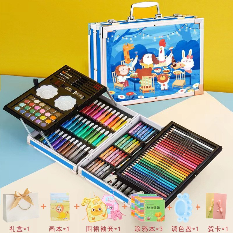 网红双层画笔套装儿童水彩笔画画工具颜料男女孩套装美术用品学生