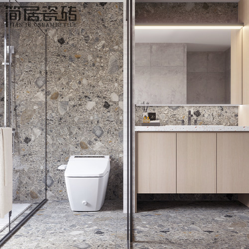 大颗粒灰咖色防滑水磨石瓷砖客厅餐厅卫F生间连锁店铺地砖墙砖120