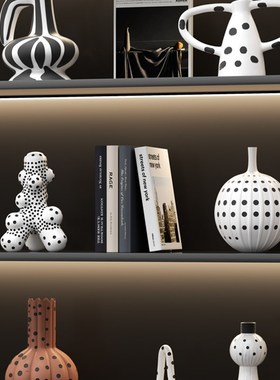 黑白高级感酒柜摆件样板间客厅电视橱柜高档艺术摆设现代软装饰品