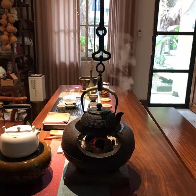 自在钩铁壶挂钩屋顶悬挂茶壶大号伍德炉铸铁炉煮茶器炭.火保温底