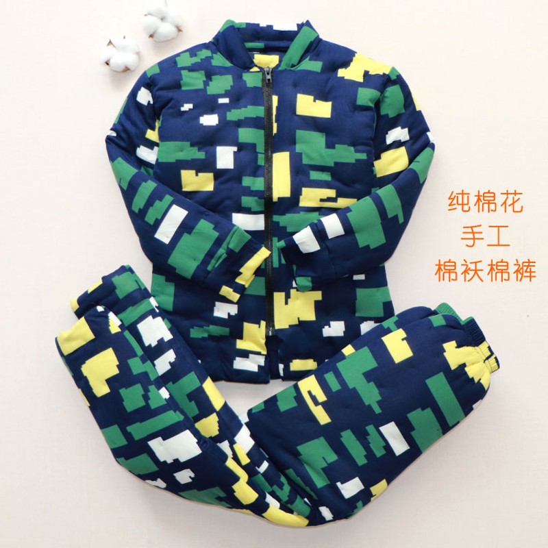 纯手工棉花棉衣套装儿童t冬小学生男女保暖棉服大童棉裤加厚棉袄
