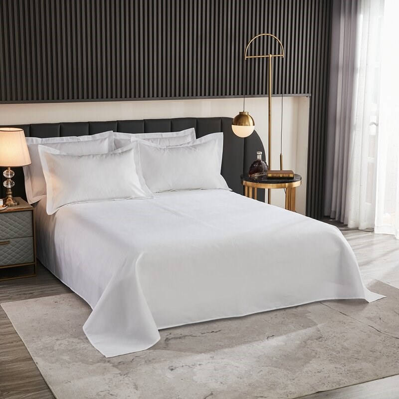 宾馆酒店床上用品四件套民宿客房专用布草40支加厚纯白色床单被罩