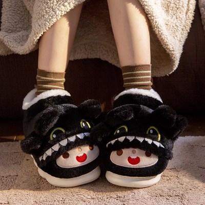 包跟棉拖鞋女冬季外穿2024新款可爱室内家居防滑黑色毛绒棉鞋男士