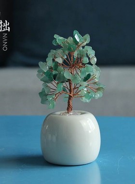 迷你天然粉水晶树摆件办公室桌面发财树家居装饰乔迁紫黄同事礼物