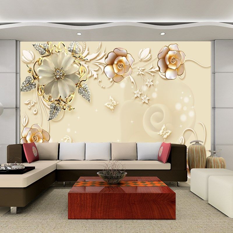 欧式电视背景墙壁纸8d立体大气花朵壁画客厅沙发浮雕墙纸影视墙布