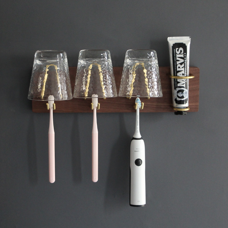 壁挂牙刷杯架浴室免打孔漱口杯实木置物架卫生间电动牙刷牙杯架子,家庭/个人清洁工具,牙刷架/牙具座,淘宝优惠券,粉丝福利购,淘宝优惠卷