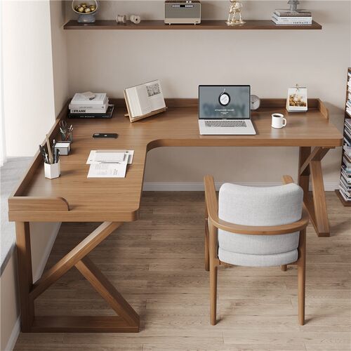 全实木转角书桌卧室家用l型电脑桌学生双人学习写V字拐角办公桌子