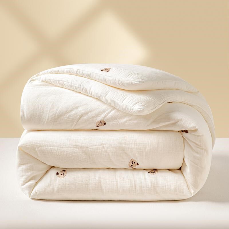 A类刺绣双层纱布原棉儿童宝宝单双人大豆被1.5冬天加厚被子被芯2m