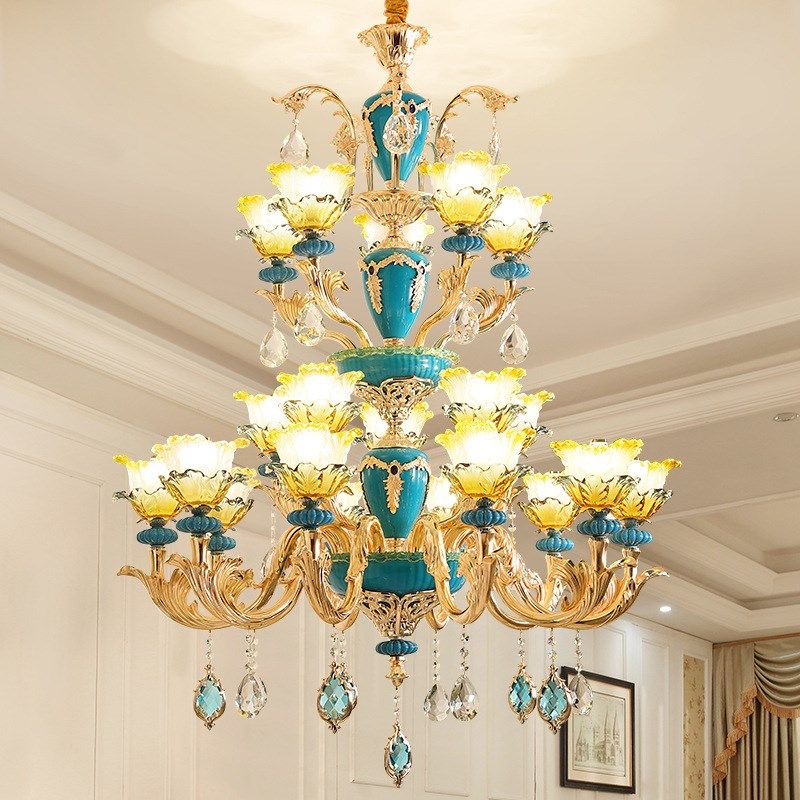 欧式复式楼大吊灯别墅水晶吊灯客厅灯法式大厅吊灯锌合金楼梯灯,家装灯饰光源,客厅吊灯,淘宝优惠券,粉丝福利购,淘宝优惠卷