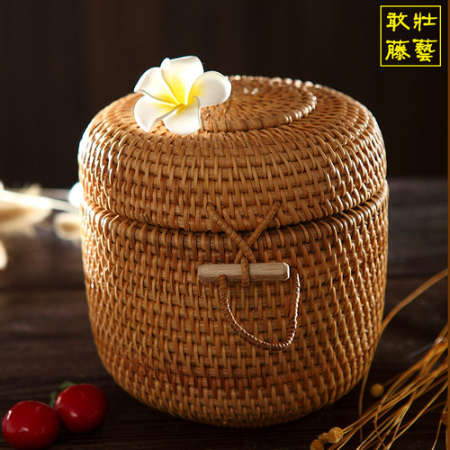7饼装藤编七子饼茶叶罐 普u洱茶桶 首饰珠宝盒储存收纳桶 秋藤包