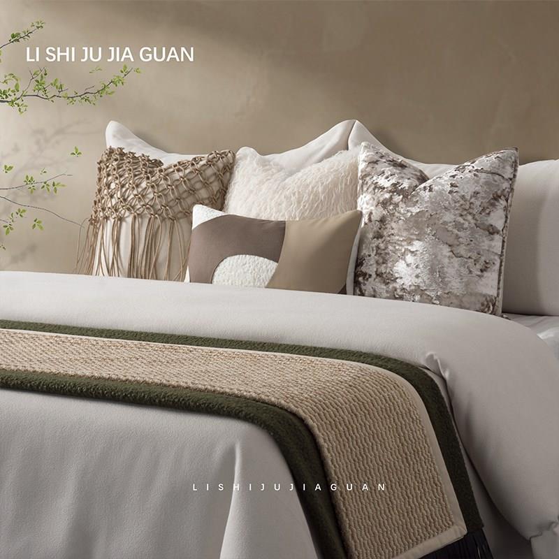 LI SHI【雅致】现代驼色v绿色奶油样板间床品软装样板示多件套床