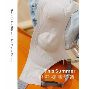 女士一片无痕无钢圈细肩带大胸显小文胸薄款全罩杯夏季轻薄内衣