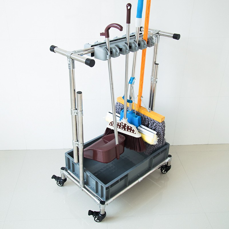 不锈钢拖把架子落地式可移动放拖把的架子收纳地拖布拖把放置物架