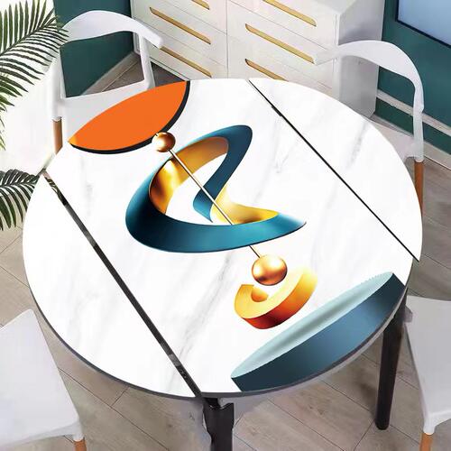 圆桌折叠餐桌布椭圆形桌垫防水防油pvc印花耐高温简约加厚免洗