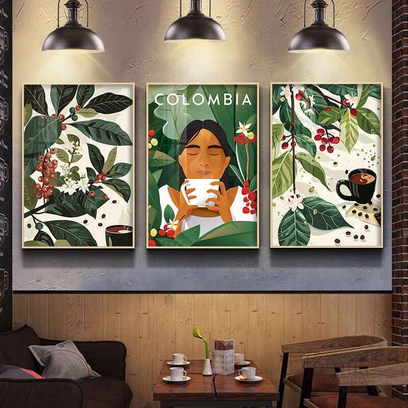 咖啡店挂画美式奶茶咖啡r厅装饰画背景墙壁画网红吧台海报墙面装